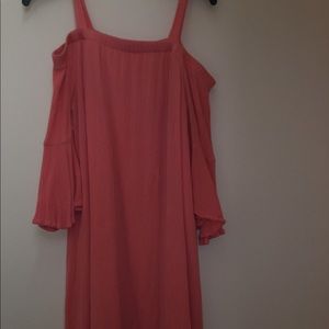 pinkish coral off the shoulder dress with straps